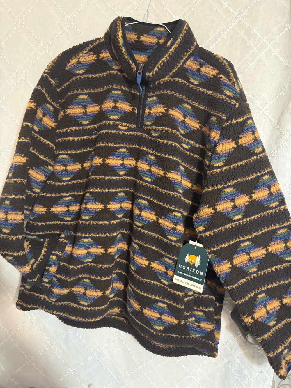 Horizon Men’s Brown Patterned Sherpa Zip-Up Pullover